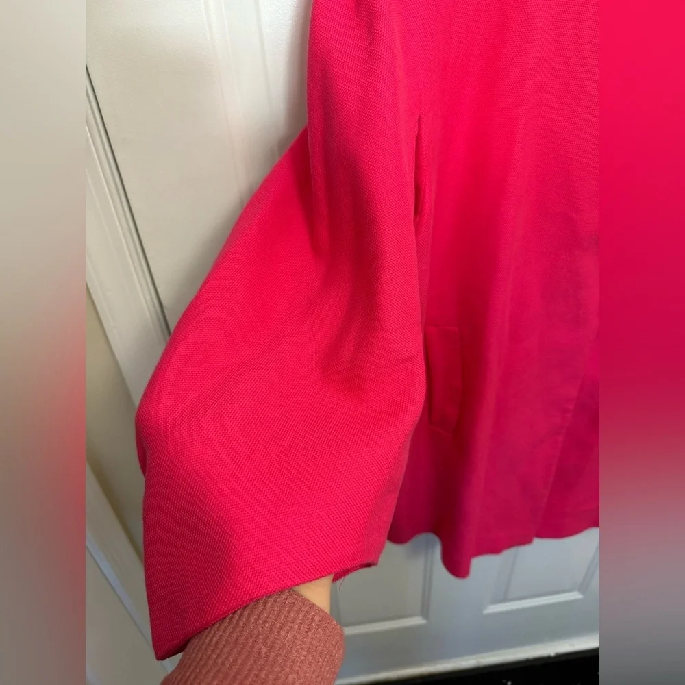 Zara hot pink oversized cotton weave coat size XL Long 3/4 Sleeve - Picture 3 of 7